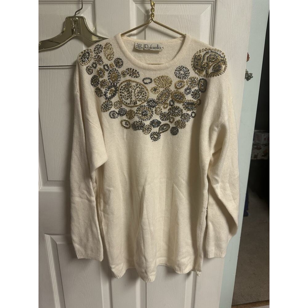 VNT 90s Rafaella Long Sweater Angora Rabbit Hair Lambswool Cream Soft Large 44w